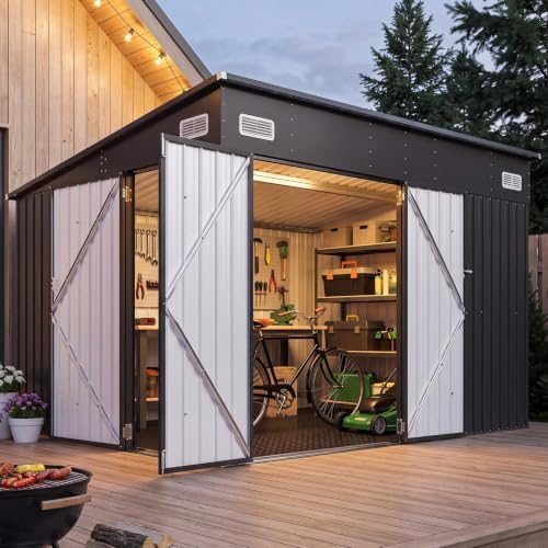 8'x10' Lean to Shed Metal Storage Shed with Floor,Triple Door