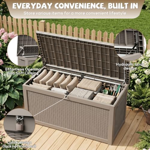 EasyUp 350 Gallon Deck Box Outdoor Storage Box, Grey