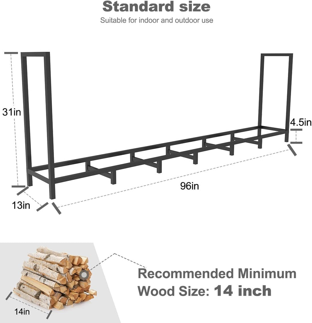8ft outdoor firewood rack log holder for fire, side view