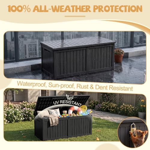 EFU Outdoor Storage Box Waterproof 390 Gal Gen 2 Resin Deck Box Gas Struts