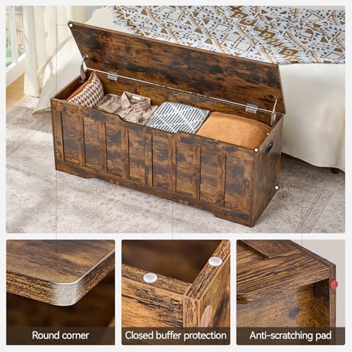 VANKILEY 47.2" Storage Chest Extra Large, Wooden Storage Bench,Rustic Brown