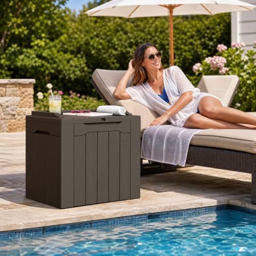 Flamaker Deck Box 31 Gallon Waterproof Resin Small Storage Box with Lid