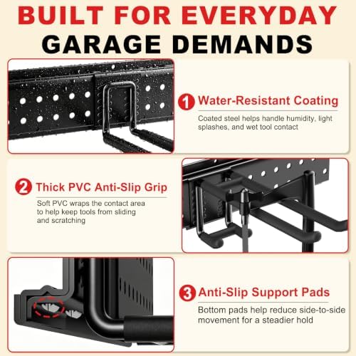 Garage Tool Organizer Wall Mount 66 inches with 13 Adjustable Heavy-Duty Hooks, Garage Organization, Garden Tool Storage Rack, Yard, and Shed, Holds Up to 520 lbs