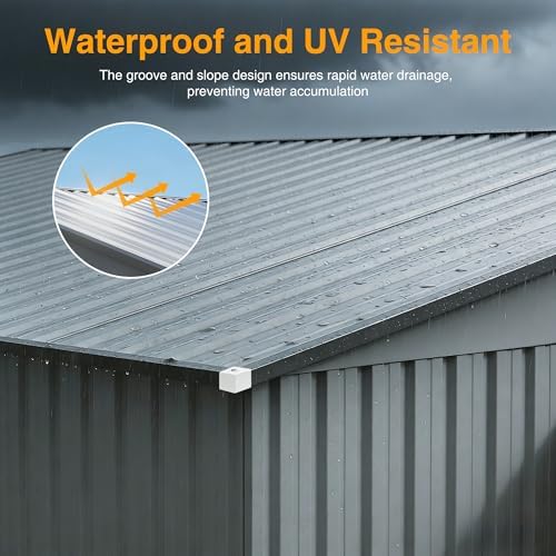 14 x 12FT Outdoor Storage Shed,Grey Metal Waterproof Shed with Door
