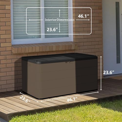 ZZM 110 Gallon Outdoor Deck Box with Wheels, Waterproof Resin Storage Cabinet for Patio Cushion and Tools, Lockable Storage Box, Coffee