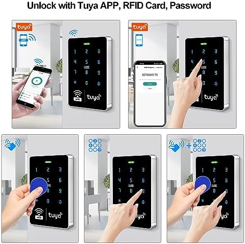 WiFi Tuya APP Access Control System Waterproof Kits RFID Keypad Controller 125KHz 13.56MHz + Door Electric Strike Lock + DC12V Power Supply, 10,000 Large User Capacity