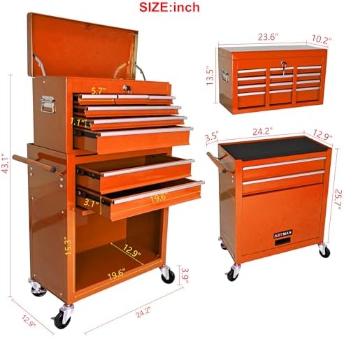 RYH 8 Drawers Rolling Tool Chests (Orange, 8 Drawers /43.1" H × 24.2" W)