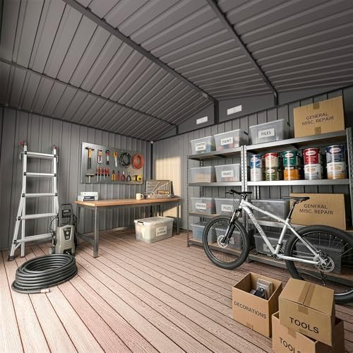 UDPATIO 10X8 FT Outdoor Storage Shed, Metal Shed for Patio&Garden,Grey