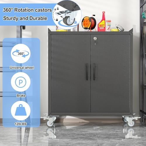 35.6" Rolling Metal Garage Storage Cabinet with Wheels & Lock, Black Gray