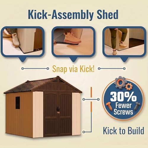 Devoko 8 x 8 FT Outdoor Storage Shed with Floor, Garden Resin Shed