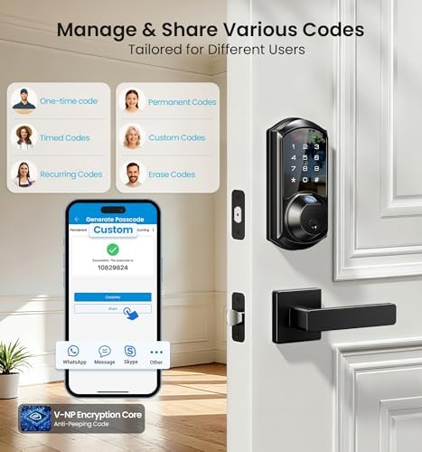 Veise VE07-L Fingerprint Smart Lock with 2 Lever Handles Set, Matte Black