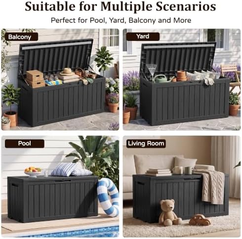 Outdoor Storage Box,130 Gallon Lockable Deck Box with Wheels,Black