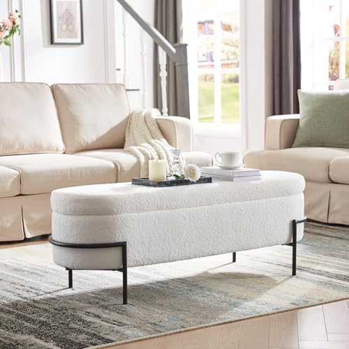 FiveWillowise 45 Inch Sherpa Storage Ottoman Bench,End of Bed Bench