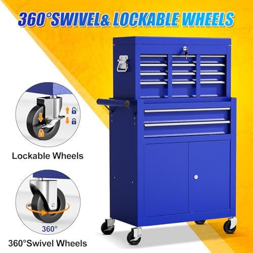 10-Drawer Rolling Tool Chest with wheels, Lockable 2-in-1 Tool Box