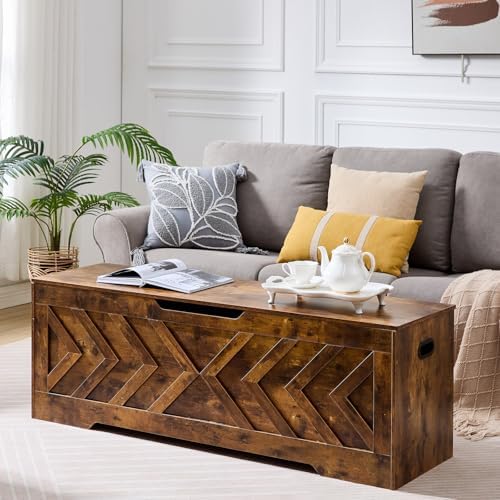 55.1” Storage Bench, Extra Large Entryway Bench with Storage,Storage Chest with 2 Safety Hinges,Blanket Storage,Shoe Storage Chest for Bedroom,Living Room,Easy Assembly. (Rustic Brown)
