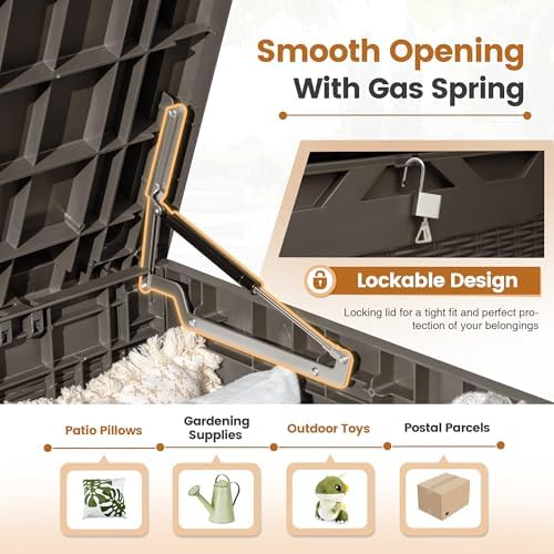 Greesum 100 Gallon Resin Patio Storage Box for Garden Tools, Dark Brown
