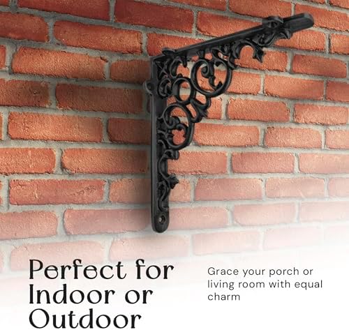 NACH Decorative Shelf Brackets, 4 Pack of 6 x 1.3 x 6 inch, Black Cast Iron Shelf Support Bracket - Metal Shelf Brackets for Wall - Victorian Shelf Bracket