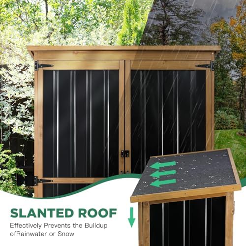 Outdoor Storage Cabinet Waterproof with Shelves, Outdoor Storage Shed Garage Cabinet Weatherproof, Wood & Metal Outside Patio Backyard Garden Pool Storage Tool Organizer