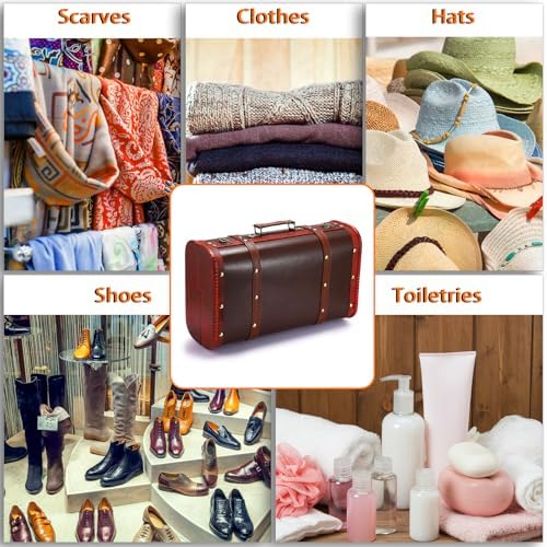 ELLDOO Vintage Wooden Storage Chest, Portable Decorative Luggage Suitcase, Vintage Red Treasure Chest Box, Pirate Keepsakes Box for Gifts, Chest Storage Box for Decor Storage Travel