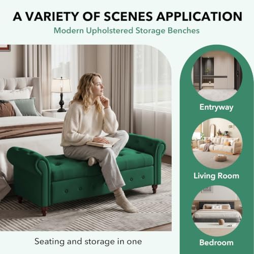 Storage Bench, End of Bed Bench with Pull Ring Design