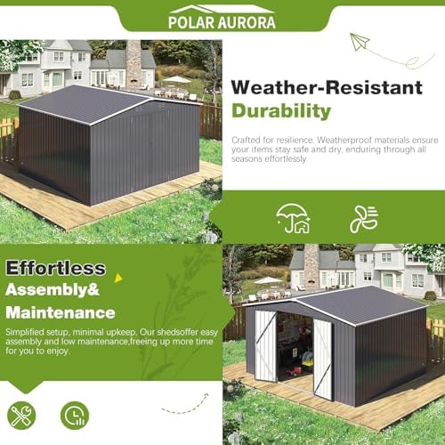 Polar Aurora 10x12 Outdoor Storage Metal Shed with Updated Frame Structure