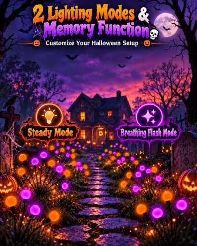 OZS 6 Pack Orange Purple Halloween Decorations Outdoor Solar Firefly Lights