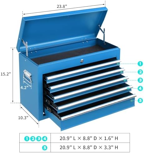 Winado 24" Portable Tool Box, 5 Drawer Tool Chest, Blue