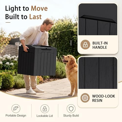 JUMMICO 31 Gallon Resin Deck Box Waterproof Outdoor Storage Boxes