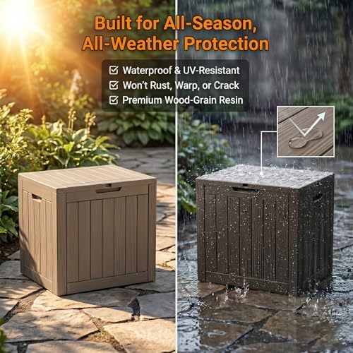 Outdoor Storage Box Resin Deck Box Waterproof Black 36 Gallon