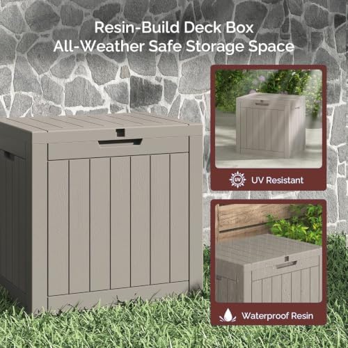 Sersper 30 Gallon Deck Box, Outdoor Lockable Storage Resin Box for Package-Sports Equipment-Garden Tools, Waterproof and UV Resistant Patio Storage Box, Grey