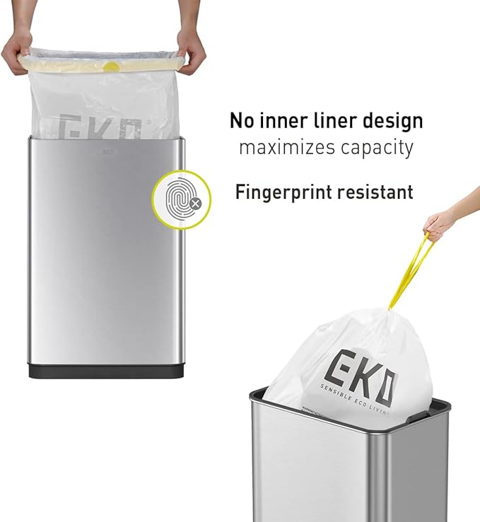 EKO Mirage-T 50 Liter / 13.2 Gallon Touchless Rectangular Motion Sensor Trash