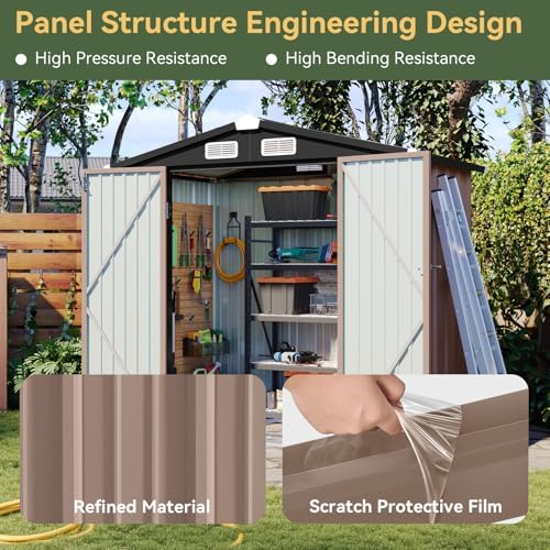 Aoxun 6'x4' Outdoor Storage Shed with Base, Brown