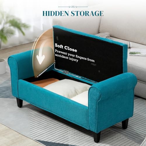 HOMCOM Storage Ottoman Bench 50" with Lift Top Lid, Teal