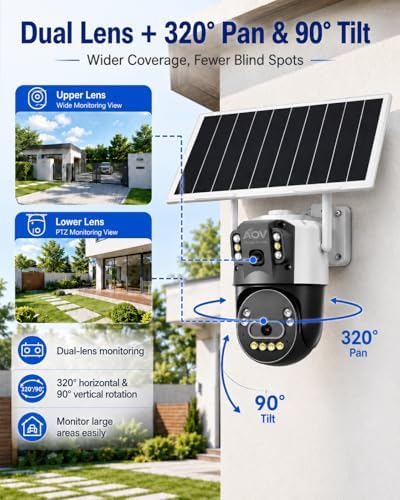 jidetech solar aov dual lens ptz security camera, close-up detail