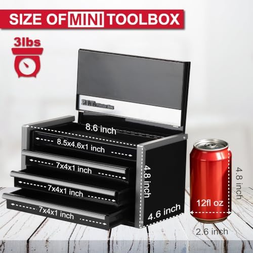 P.I.T. Mini Tool Box,3 Drawers Small Metal Toolbox for Tools Storage,Black