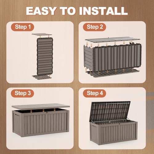 EFU Outdoor Storage Box 280 Gallon Deck Box, Waterproof Resin, Grey