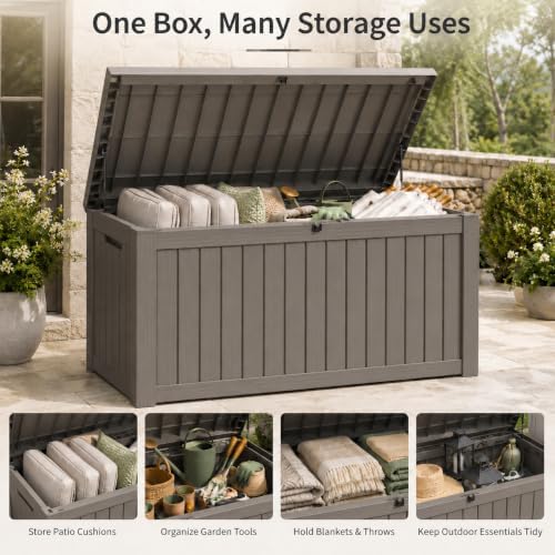 Outdoor Storage Box Resin Deck Box Waterproof Gray Brown 270 Gallon
