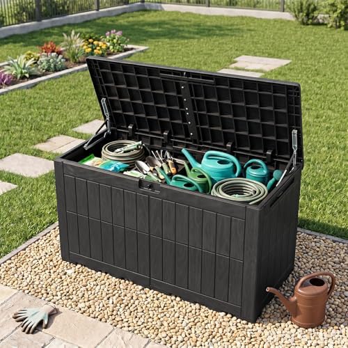Tangkula 100 Gallon Outdoor Storage Box with Lockable Lid