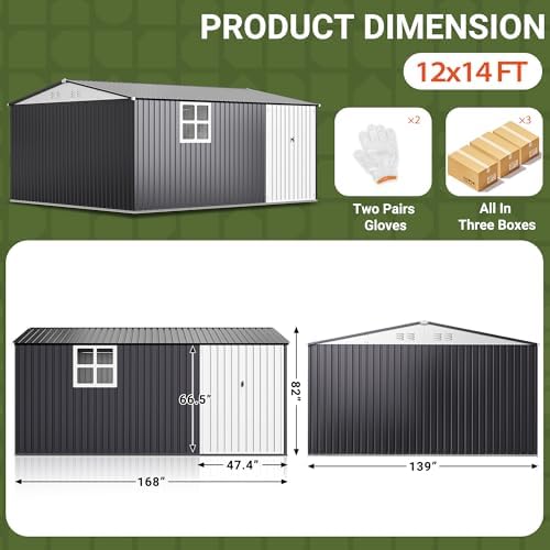Polar Aurora 12X14 FT Metal Outdoor Storage Shed with Window, Black