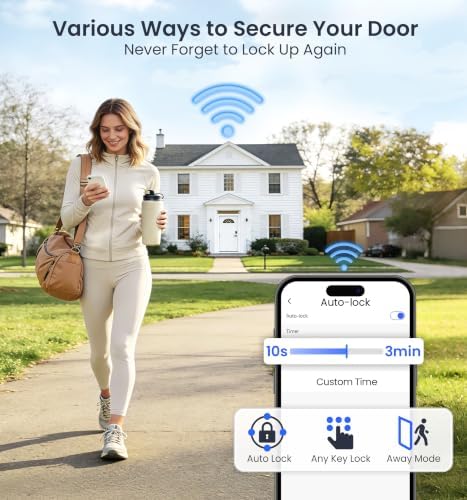 Veise VE012W-L WiFi Fingerprint Deadbolt Lock with Handle Set, Matte Black