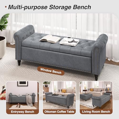 FiveWillowise 65" Bedroom Bench, End of Bed Bench with Storage, Gray