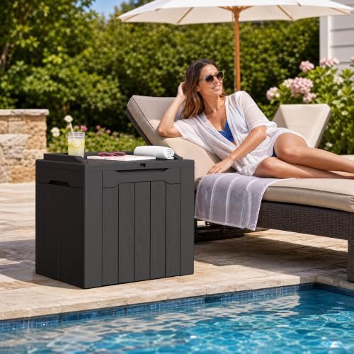 Flamaker Deck Box 31 Gallon Waterproof Resin Small Storage Box with Lid