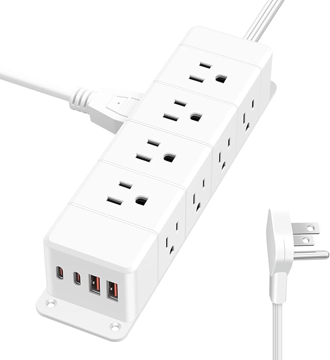 45W USB-C Fast Charging Under Desk Power Strip, 12 Outlet Mountable Power Strip