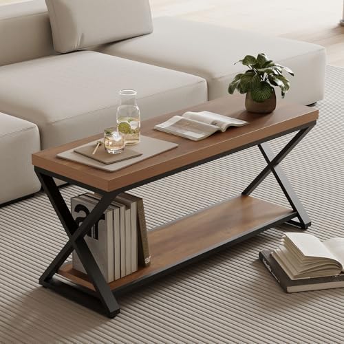 IBF Rustic Entryway Bench with Storage, Rustic Oak Wood and Metal Bench