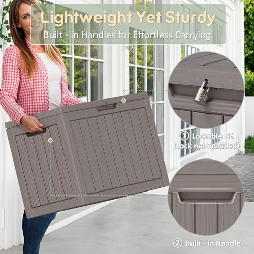 NUNU LAB 45 Gal Deck Box, Outdoor Storage Box Waterproof Lockable,Gray