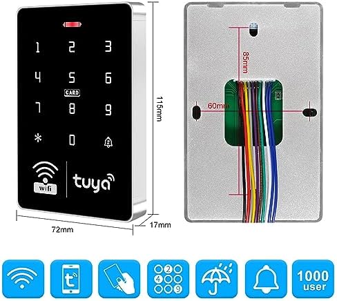 WiFi Tuya APP Access Control System Waterproof Kits RFID Keypad Controller 125KHz 13.56MHz + Door Electric Strike Lock + DC12V Power Supply, 10,000 Large User Capacity