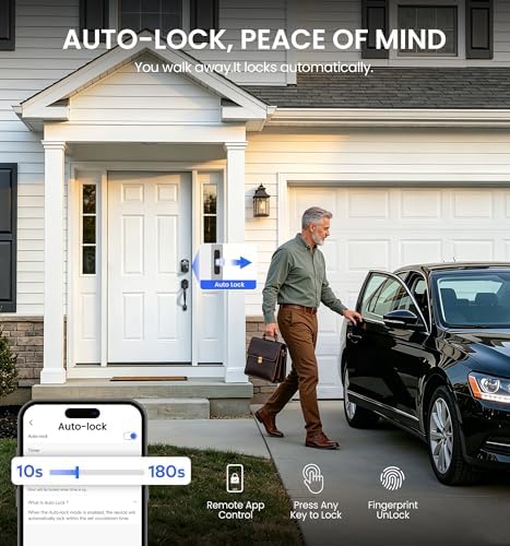 Veise VE012W-H Wi-Fi Smart Front Door Lock Set with Handle, Matte Black