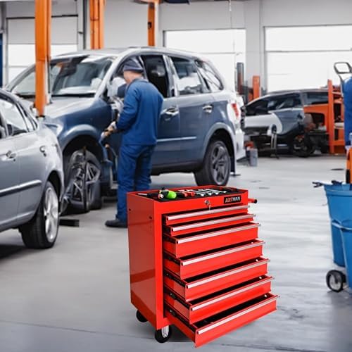 7 Drawers Rolling Tool Cart on Wheels, Multifunctional Organizer Tool Chest Tool Case, Trolley Tool Storage Tool Box for Workshop,Garage,Repair Shop (7 Drawers 24.2" W×12.9" D×30.51" H-Red)
