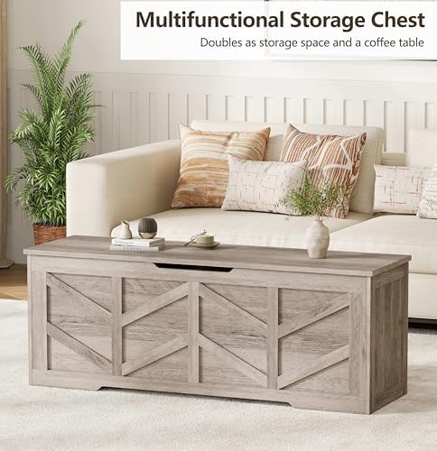 51.2" Extra Large Storage Chest, Wooden Storage Bench with 2 Safety Hinges