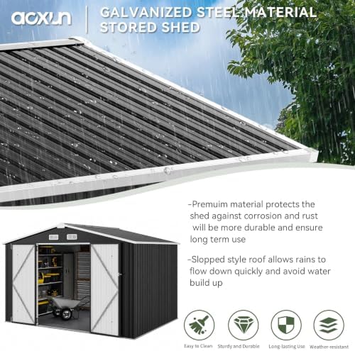 Aoxun 10x8 FT Shed Outdoor Storage Shed with Floor Black